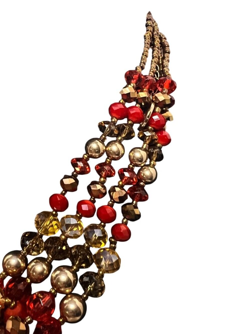 Erica Lyons Gold Tone Red And Champaign Beaded Necklace (6309) - Picture 4 of 6